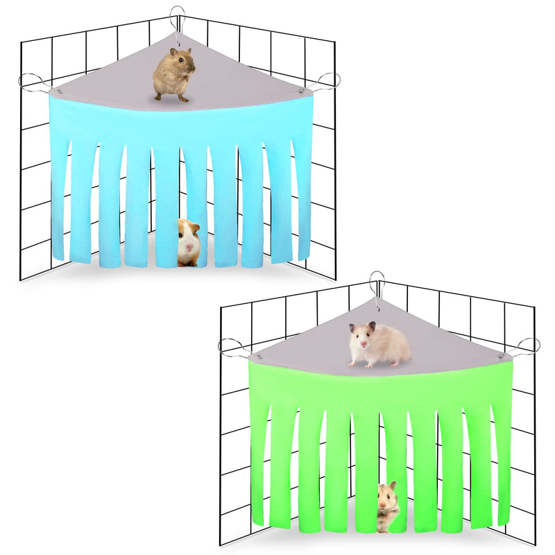 AKlamater 2 Packs Guinea Pig Hideout Corner Hideaway Hammock Corner, Fabric Forest Curtain Hideouts for Small Animals, Hammock Hanging Bed Corner for Hamster Guinea Pig Squirrel Rabbit(Blue+Green) Blue+Green - PawsPlanet Australia