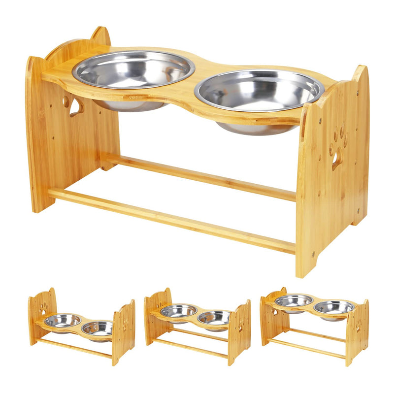 Taylor & Brown Large Raised Dog Bowls for Cats and Dogs - Bamboo Elevated Dog Cat Food and Water Bowls Stands Feeder Dishes with 2 Stainless Steel Bowls and Anti Slip Feet, 28.4cm high - PawsPlanet Australia