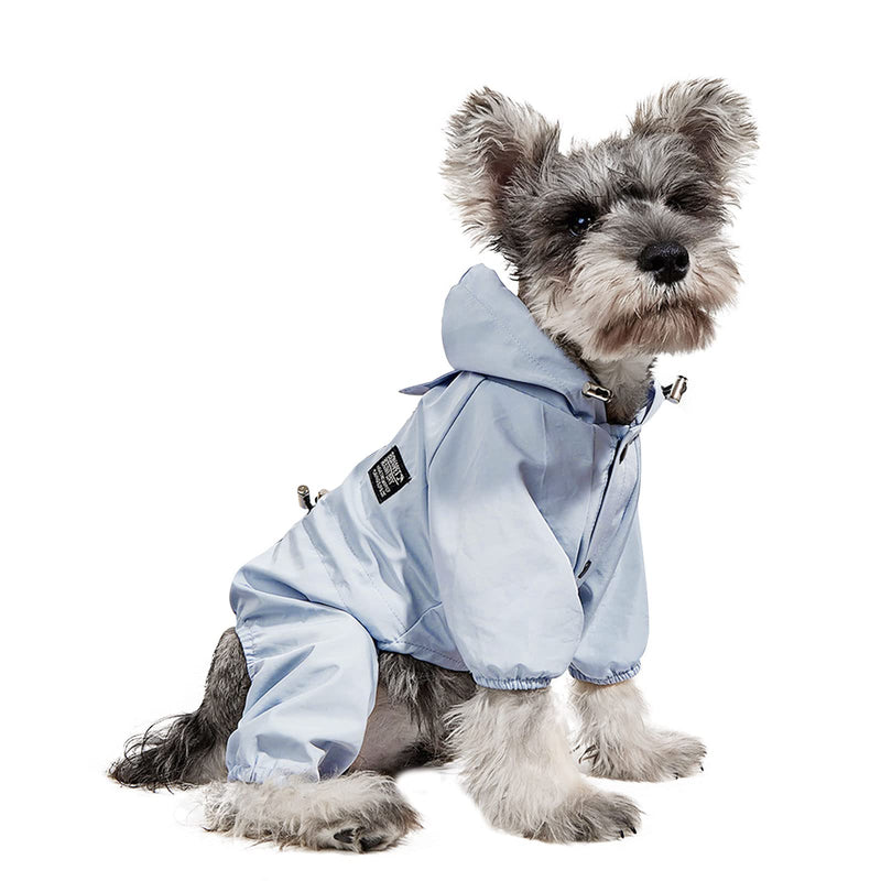 Dog Waterproof Raincoats,Adjustable Drawstring Outdoor Puppy Raincoat Poncho with Legs,Long Reflective Strip Water Resistant Hooded Puppy Jacket for Small Dog Blue L - PawsPlanet Australia