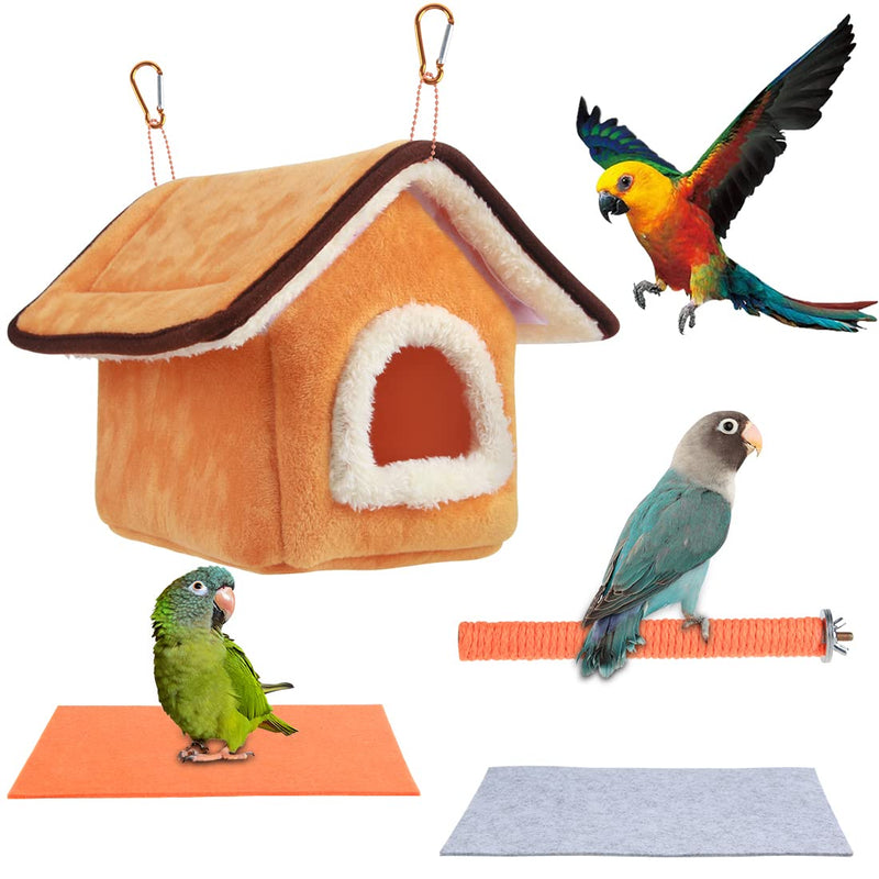 BundleMall Bird Hanging House Hammock Cozy Nest Parrot Hiding House Perches Standing Pole Bird Cage Accessories for Cockatiel Parakeet (Set-A) Set-A - PawsPlanet Australia