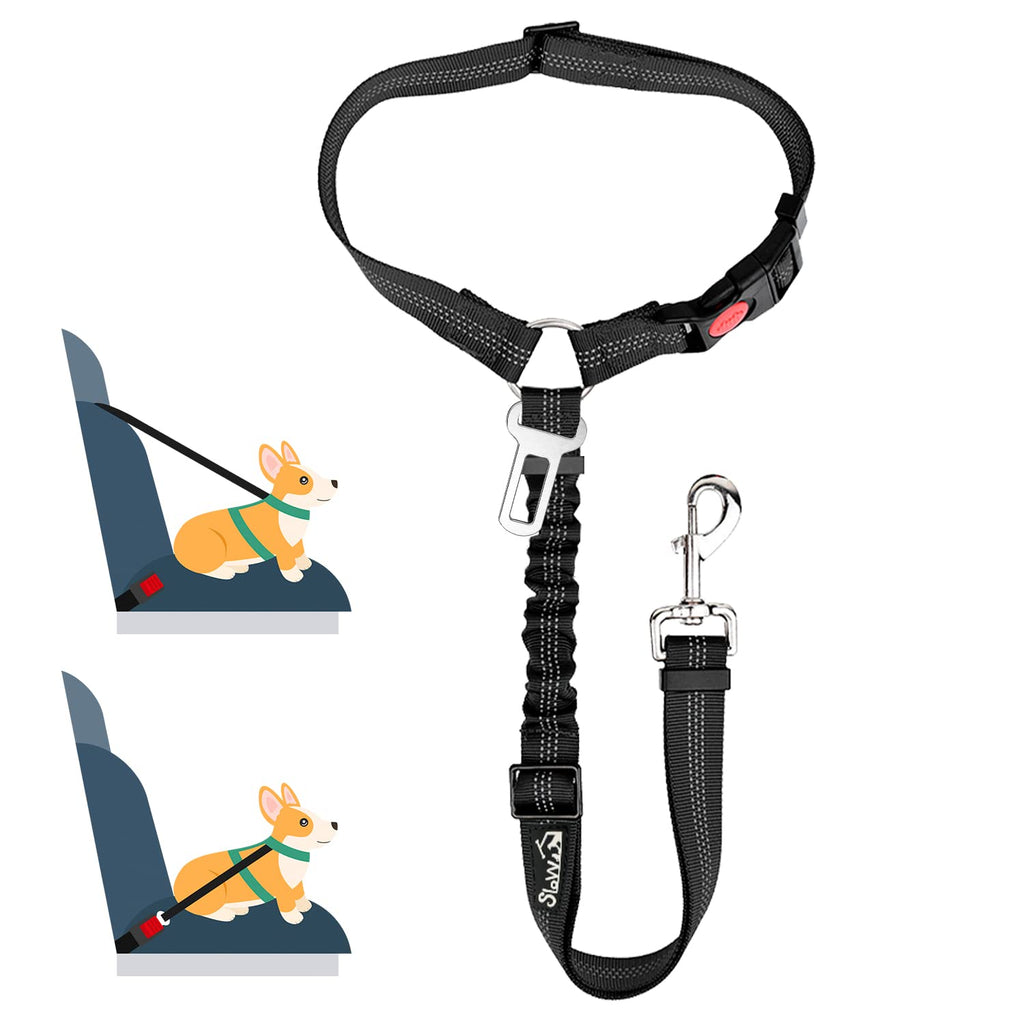 SlowTon Headrest Dog Car Seat Belt, Adjustable Dog Seatbelt Pet Car Safety Harness Restraint with Anti-Shock Elastic Bungee Buffer for Vehicles for Pets Cats Dogs Travel Walking Daily Use (Black) Black 1 PACK - PawsPlanet Australia