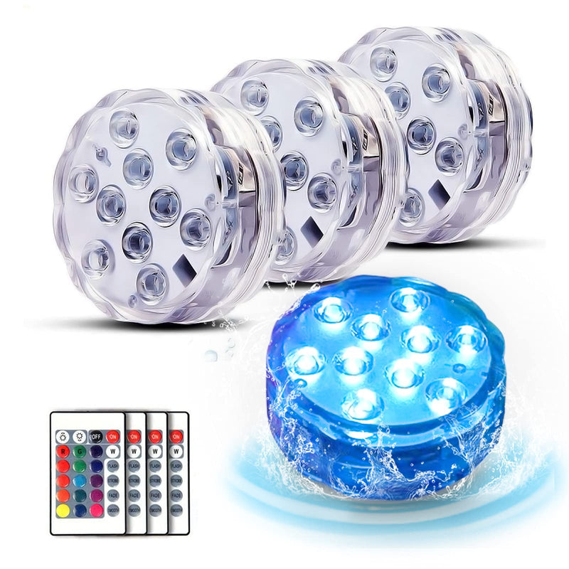 Submersible LED Lights, 4 Packs Waterproof Underwater Lights with Remote Control, Bath Lights with 16 Colors, Pond Lights, EFX Led Light, Pool Lights for Swimming Pool, Hot Tub Lights, Party Decor - PawsPlanet Australia