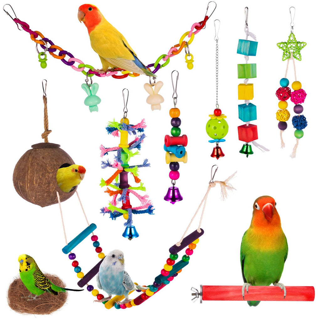 Yorgewd Bird Parrot Toys, 9 Pack Budgie Cage Toys Chewing Toys Colourful Hanging Swing Parrot Perches for Love Birds, Cockatiels, Conures, Finches, Budgie, Parrots - PawsPlanet Australia