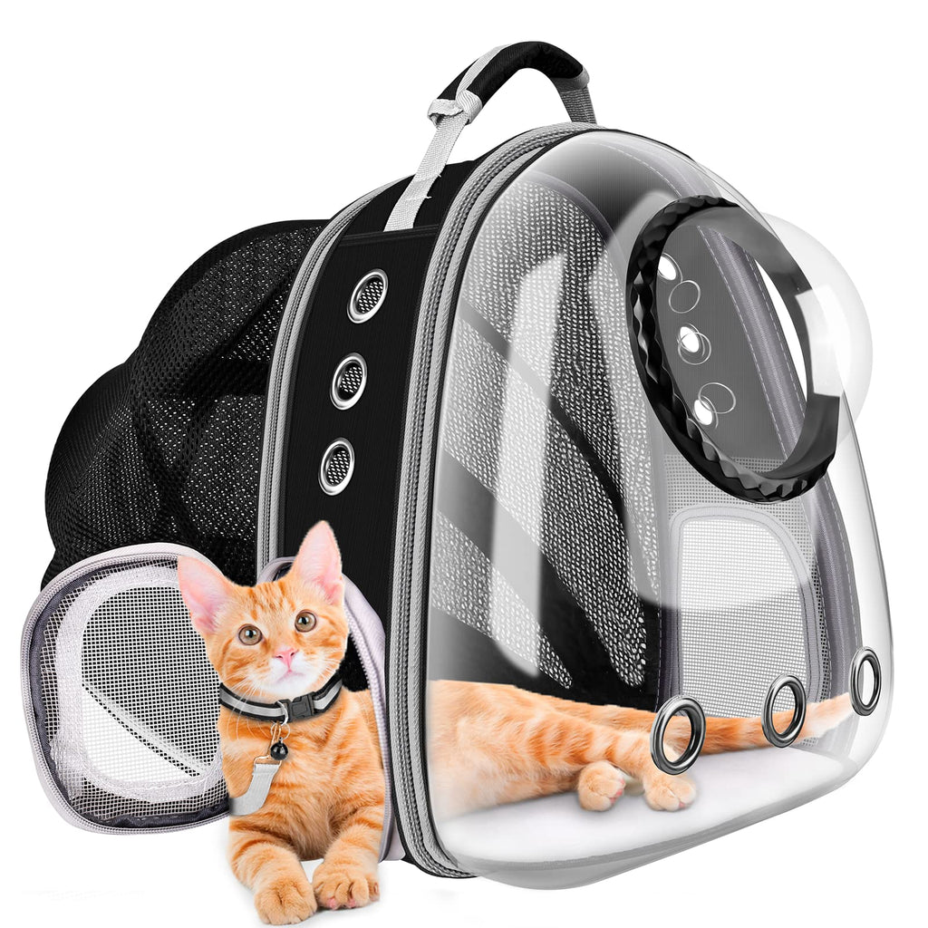 Cat Backpack Pet Carrier Bag - Sirecal Expandable Cats Rucksack Medium Dog Bubble Space Capsule Puppy Back Pack Large Pet Travel Backpack Carry for Cats Dogs (Black) - PawsPlanet Australia