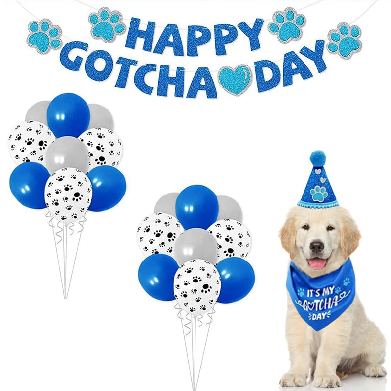ASOCEA Gotcha Day Dog Bandana Set Boy Girl Happy Birthday Triangle Scarf Bibs Pet Adoption Party Decor Accessories Blue Cone Hat Banners Print Balloons for Dogs Cats Puppy - PawsPlanet Australia