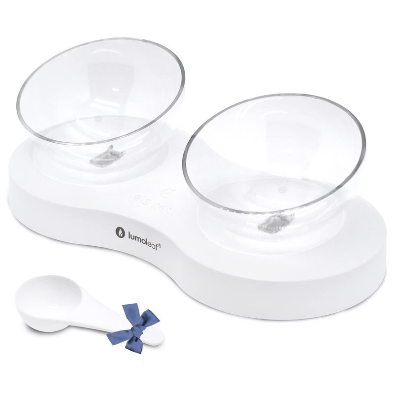 LumoLeaf Raised Cat Food Bowls with Stand, Tilted Double Bowls Feeding Station for Kittens, Detachable & 0-30° personalised Elevated Cat Dog Pet Bowls Set, Anti Vomiting and Stress Free. Double Bowls w/ Spoon - PawsPlanet Australia