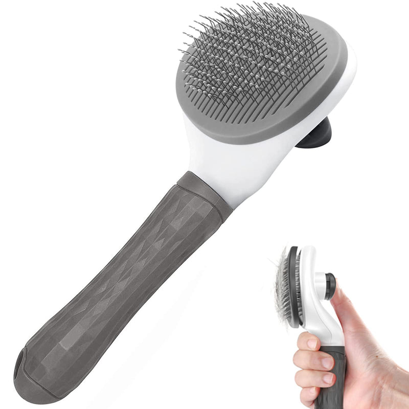 Dog Brush Cat Brush Grooming Brushes,Slicker Dog Cat Grooming Brush with Cleaning Button, Pet Shedding Tool Gently Removes Long Short Hair Brush for Dogs Cats Massage-Self Cleaning Grey - PawsPlanet Australia