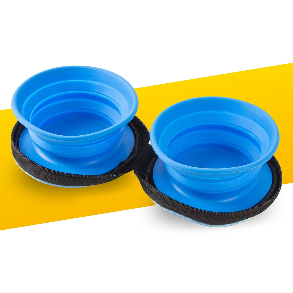 Pawpride Collapsible Pop Up Pet Dog Bowls in Compact Carry Case  For Travel, with Three Adjustable but Sturdy Height Modes and Hook & Loop Base in Blue - PawsPlanet Australia