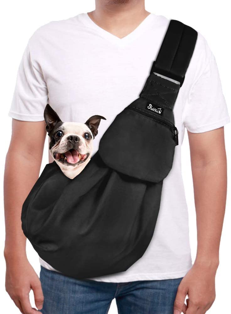 Nasjac Pet Dog Sling Carrier, Small Puppy Cat Hand Free Carry Doggie Papoose Trip Carrie Tote Bag with Front Pocket Safety Belt Adjustable Padded Shoulder Strap Carrying for Outdoor Walking Black For Pets 12-18lbs - PawsPlanet Australia