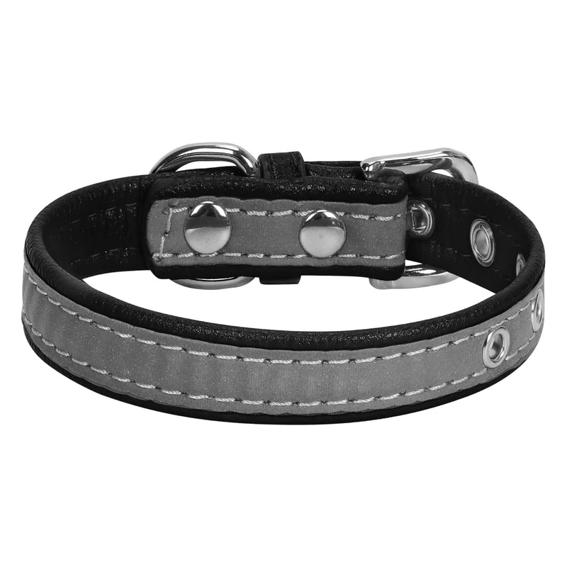 Fyy Reflective Dog Collar, Adjustable PU Leather Pet Collar Soft Durable Collar with Heavy Duty Metal Hardware for Small Medium Large Dogs/Pets Black S B-Black - PawsPlanet Australia