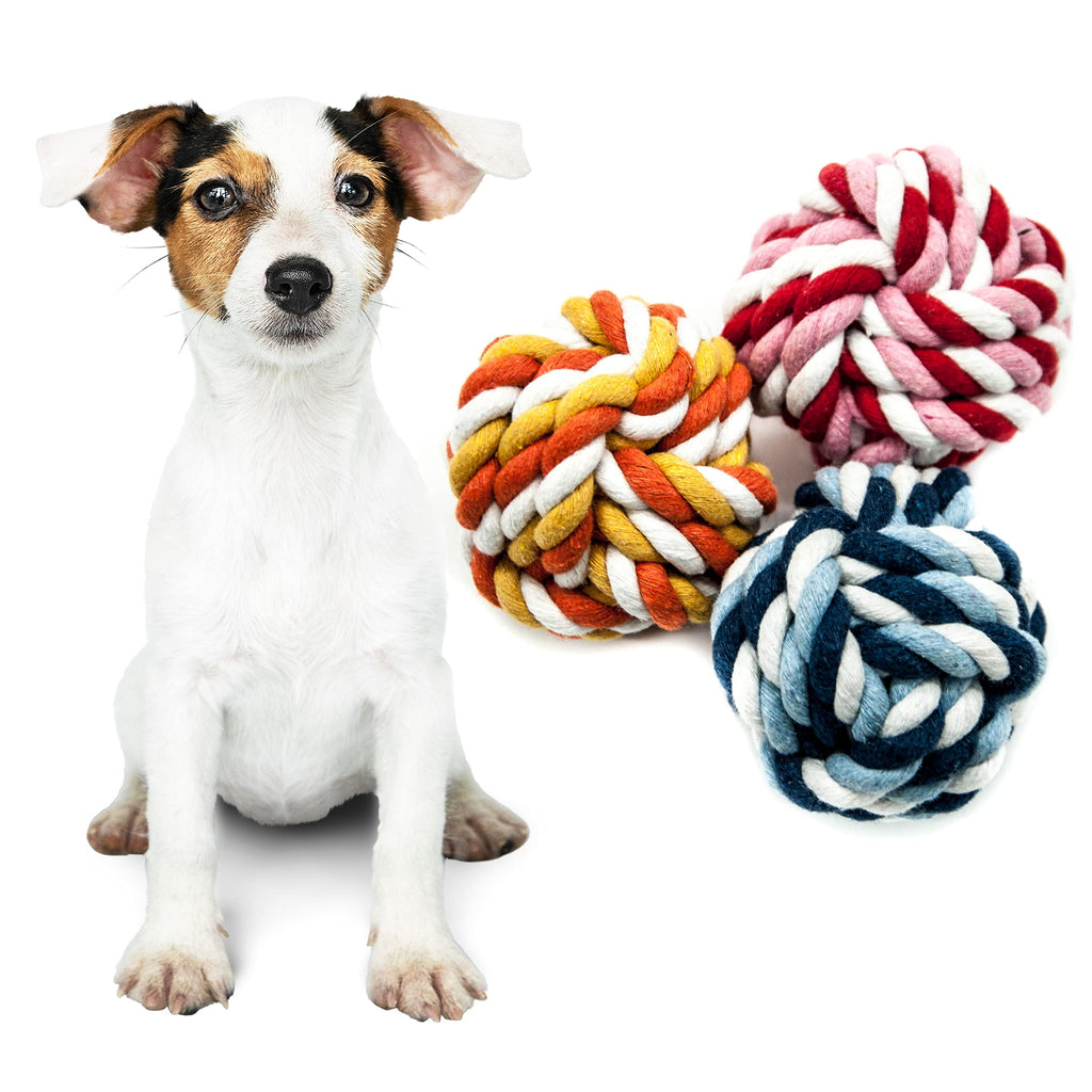 3 X 6cm Braided Knot Balls for Dogs Toys Puppy Dog Rope Toys Washable Puppy Chew Toys Ropes Interactive Dog Toys for Boredom for Dogs Durable Toy Dog Balls on Rope (Dog Rope Ball (Pack of 3)) Dog Rope Ball (Pack of 3) - PawsPlanet Australia