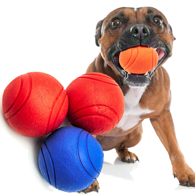 3 X 2.5" Strong Solid Rubber Ball HIGH BOUNCING Virtually Tough Dog Toys Interactive Dog Toys For Boredom Strong Natural Rubber Balls for dogs (2.5 Inches, Blue + 2 Red (3 Balls)) 2.5 Inches Blue + 2 Red (3 Balls) - PawsPlanet Australia