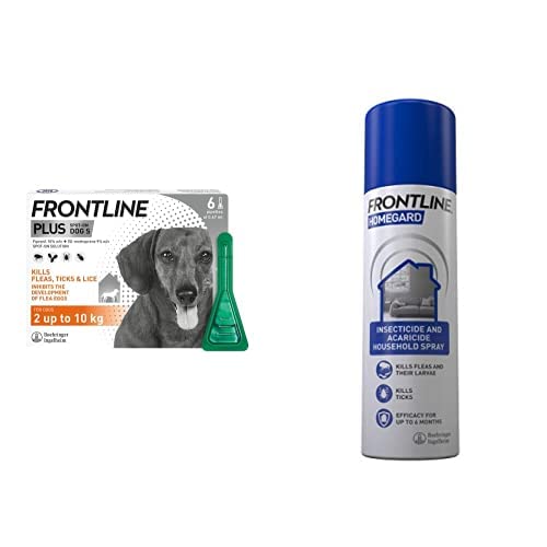 FRONTLINE Plus Flea & Tick Treatment for Small Dogs (2-10 kg) - 6 Pipettes & HomeGard Flea & Tick Household Spray - 500 ml Plus + HomeGard Household Spray - PawsPlanet Australia