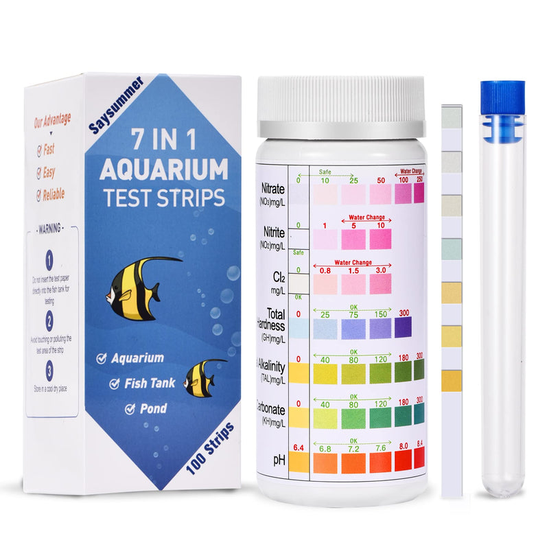 7 In 1 Aquarium Test Strips, Aquarium Testing Kit, Fish Pond Test Kit for Testing Freshwater Saltwater Tank for pH, Hardness, Nitrate, Nitrite, Chlorine, Total Alkalinity, Carbonate(100 Strips) 7IN1N - PawsPlanet Australia