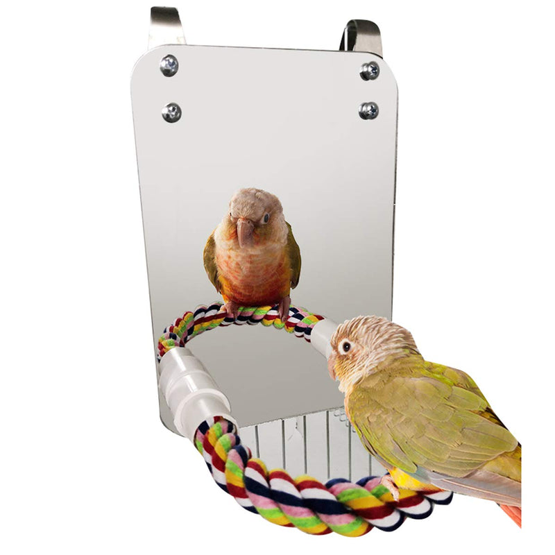 Nicoone Bird Mirror Toy With Rope,Perch Large Mirror Stand Toy,Budgie Toys Bird Mirror for Budgie Parakeet Cockatiels Lovebirds Full Mirror - PawsPlanet Australia
