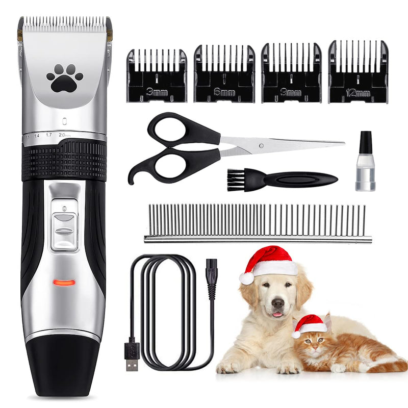 Dog Clippers, Dog Grooming Kit Professional Low Noise Rechargeable Cordless, Pet Hair Trimmer Set Removable Blade with 4 Comb Guides for Thick Hair/ Cat/ Rabbit - PawsPlanet Australia