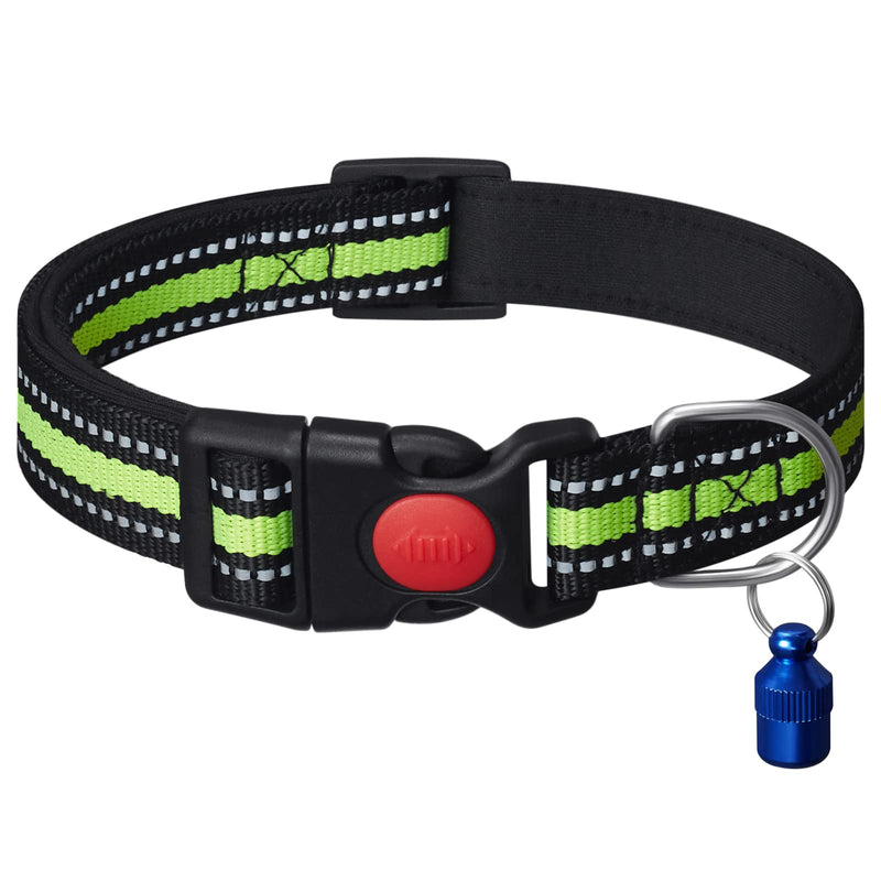Extodry Padded Reflective Dog Collar with Safety Buckle - Breathable Soft Comfy and Adjustable Pet Collars for Puppy Dogs(XS),Personalised Pet Gifts Accessories,Supplies,Stuff,Black&Green XS-(8"-12") - PawsPlanet Australia