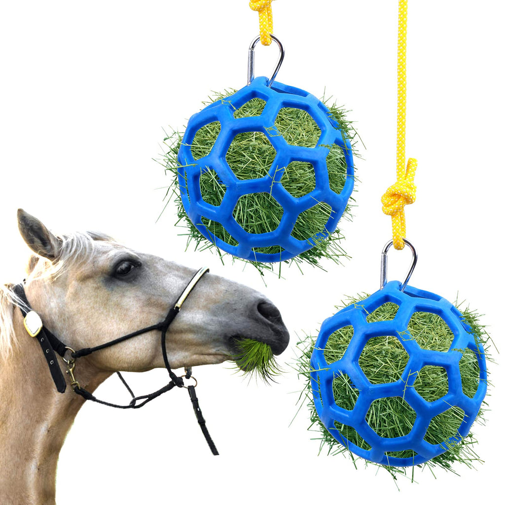 CNSJ 2 Pcs Horse Treat Balls Hay Feeder Ball with 2 Poly Ropes Horse Stable Stall Hanging Feeding Toy Horse Relieve Stress Toy for Horses Goats Pets - PawsPlanet Australia