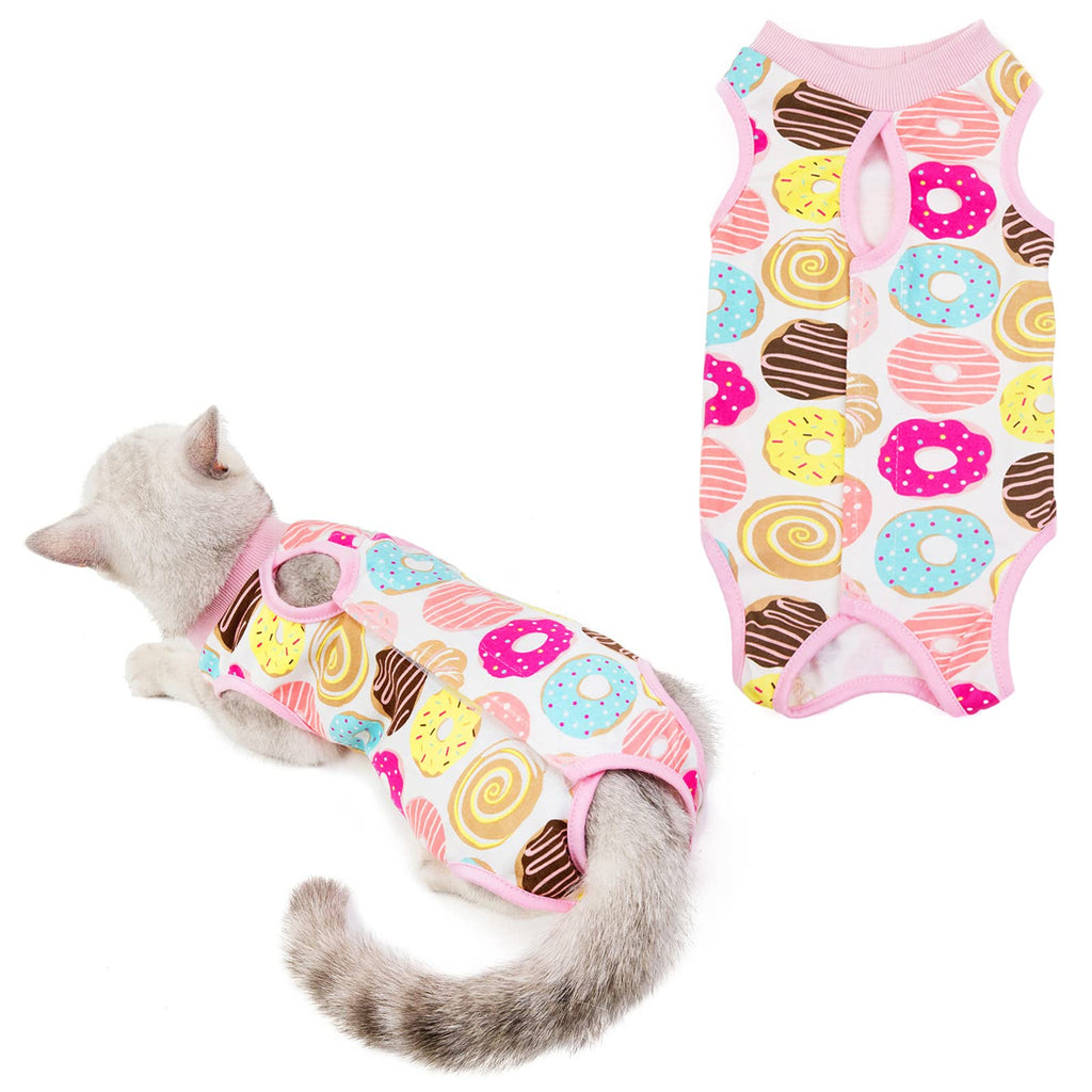 HACRAHO Cat Recovery Suit, 1 PCS Donut Pattern Thin Cotton Cat Recovery Suit and Breathable Cat Surgery Protective Shirt After Recovery Surgery for Medium and Large Cats, Chest Girth 17.32" - PawsPlanet Australia