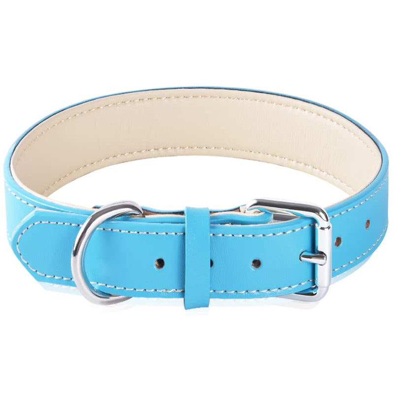 Genuine Leather Adjustable Dog Collar of Soft Thick Padded Collars Best for Small Medium Large Breed Dogs(Blue) (Small) Blue - PawsPlanet Australia