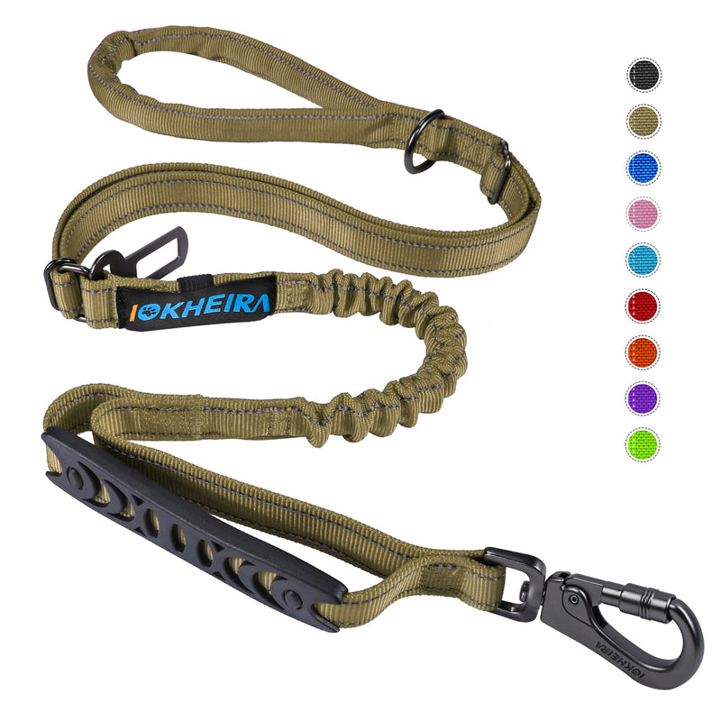 Iokheira Bungee Dog Leads Strong Dog Leash Shock Absorbing with 2 Comfortable Padded Handle Car Seat Belt Buckle Reflective Threads, Adjustable Dog Lead Rope for Small Medium Large Dogs (Arm Green) Arm Green - PawsPlanet Australia