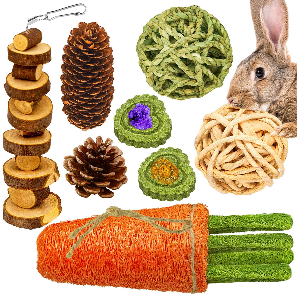 MWAOWM Rabbit Chew Toys, Bunny Chew Toys for Teeth, Small Animal Chew Molar Toys 100% Natural Timothy Grass Cake Loofah Carrot Toy for Rabbits, Chinchillas, Guinea Pigs, Hamsters - PawsPlanet Australia
