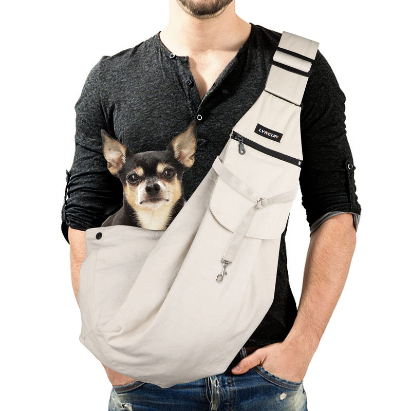 Lyneun Pet Bag, Hand-Free Pet Sling Carrier for Cats and Dogs With Adjustable Shoulder Strap Suitable for Pets Under 10 Kg (Beige) Beige - PawsPlanet Australia