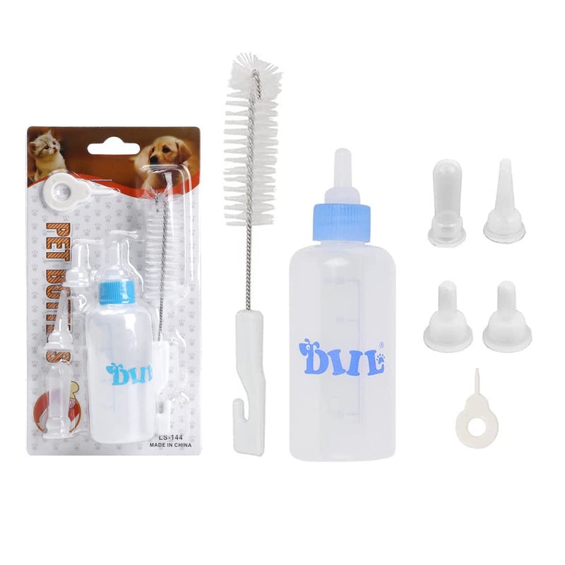 LAIYOHO Pet Feeding Bottle Kit with 4 Replacement Nipples and 1Pcs Nipple Brush Puppy Feeding Bottle for Kitten Puppy Small Pet Feeding Tool(60ml) - PawsPlanet Australia