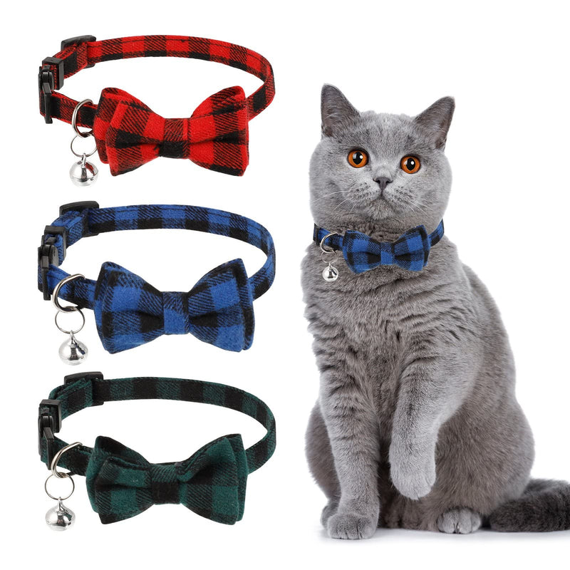 Yorgewd 3 Pack Cat Collar with Bell and Removable Bow Tie, Kitty Kitten Quick Release Safety Collars, Adjustable Collars for Kitten, Cats, Puppy, and Small Pets - PawsPlanet Australia