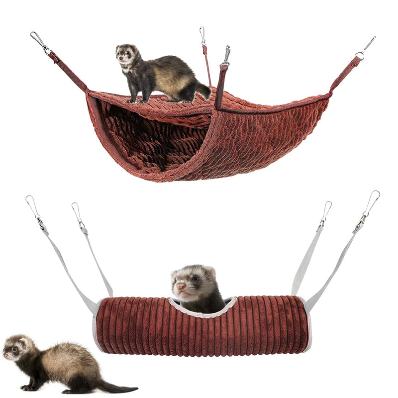 Ferret Hammock and Tunnel Combination, Small Animal Hanging Hideout Tunnel Tube, Suit for Guinea Pigs,Hamster, Chinchilla (Brown) Brown - PawsPlanet Australia