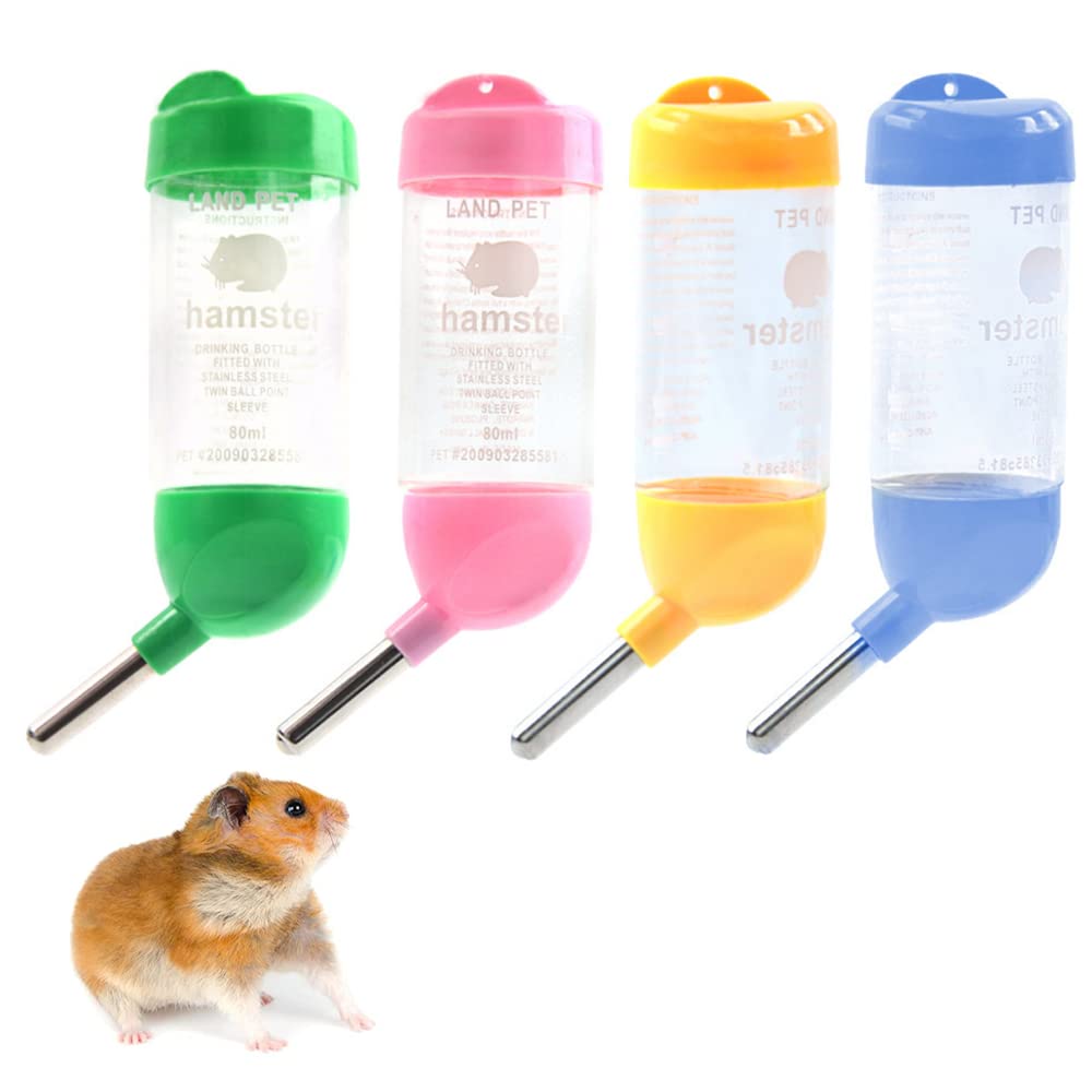 4 PCS 80ml Hamsters Water Bottle Automatic Water Feeder Water Feeder Bottle with Holder for Rabbit, Guinea Pig, Rat, Gerbil, Chinchilla - PawsPlanet Australia