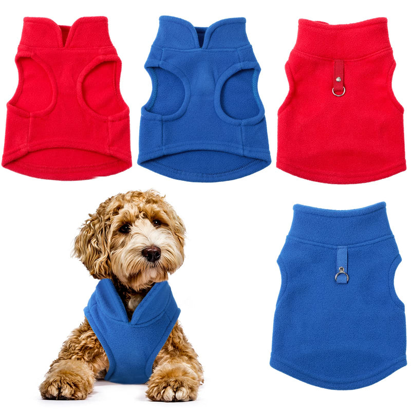 Weewooday 2 Pieces Dog Pullover Fleece Jacket with Leash Ring Vest Winter Sweater Soft Warm Cold Weather D-ring for Pet, Red and Blue (S) S - PawsPlanet Australia