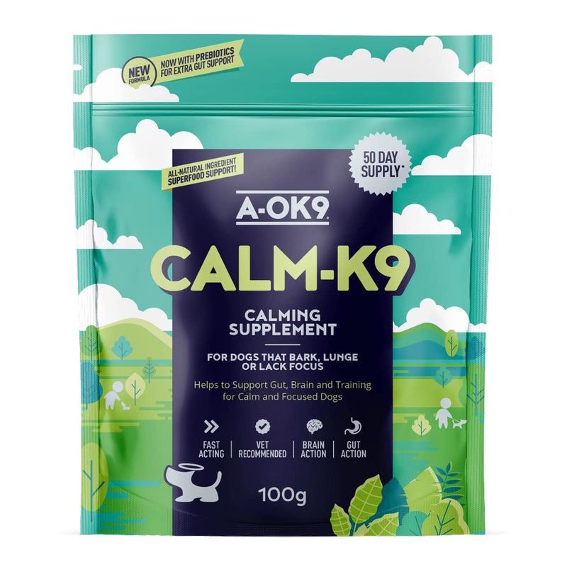 A-OK9 Calm-K9 | Calming Supplement for Dogs with Anxiety, Stress or Barking Troubles | Natural Ingredients. All Ages & Breeds Superfoods & Dog Supplements 1 pouch - PawsPlanet Australia