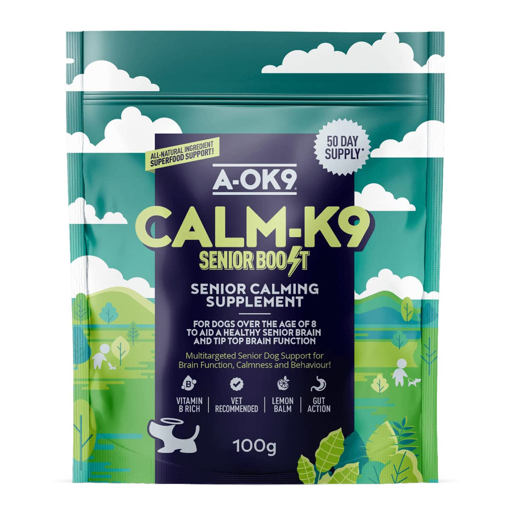 A-OK9 Calm-K9 Senior Boost | Calming Supplement for Older Dogs with Anxiety, Stress or Barking Troubles. Natural Ingredients. Senior dogs Superfoods & Dog Supplements 1 pouch - PawsPlanet Australia