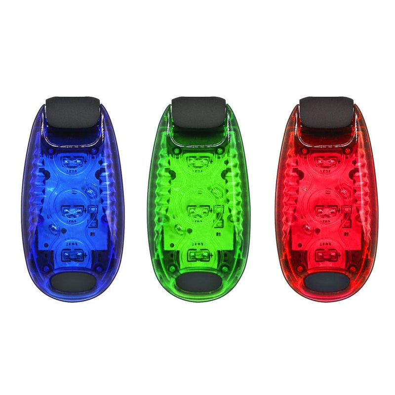 LED Clip on Safety Lights (3 Pack) | Ultra Bright Flashing For Running Jogging Dog Walking and Hiking, RED BLUE GREEN - PawsPlanet Australia