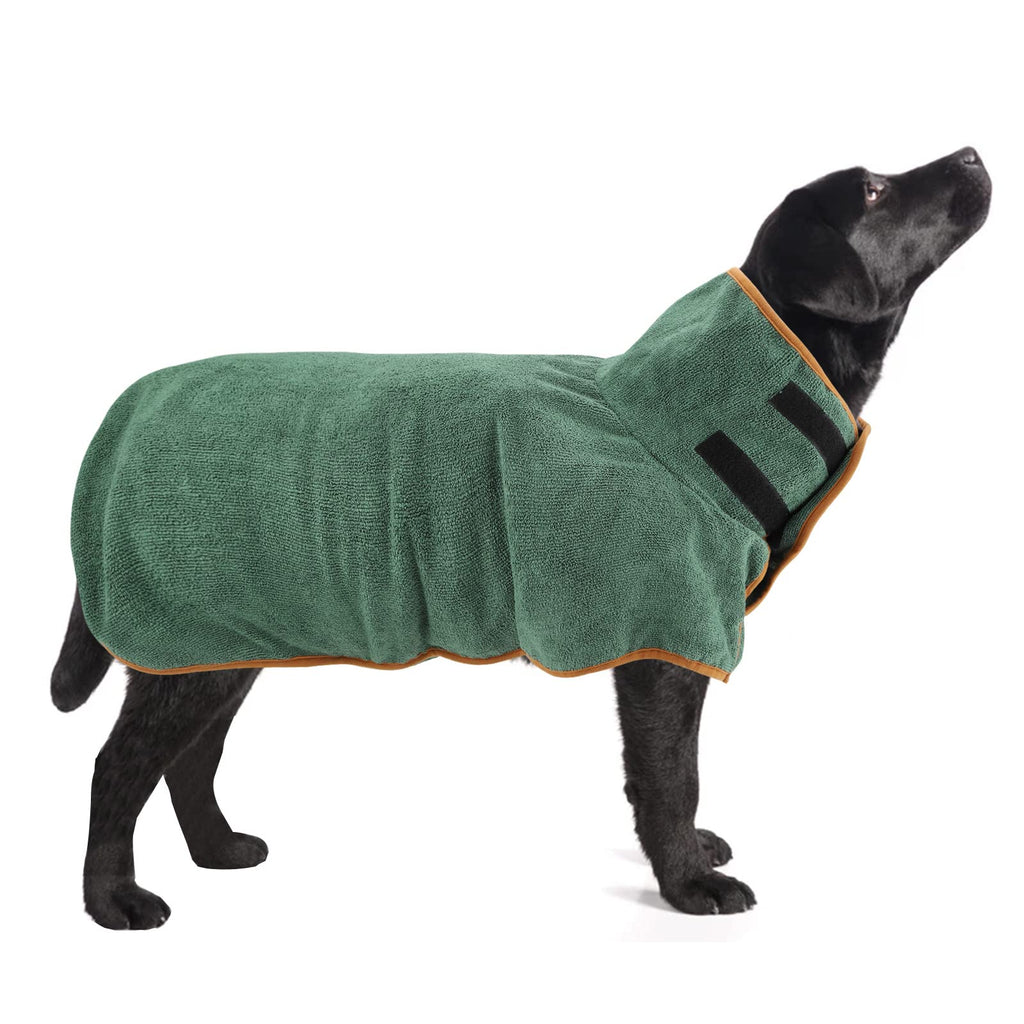 Jodsen Dog Drying Coat,Pet Towelling Robe,Fast Drying Super Moisture Absorbent Dog Bathrobe Microfibre Towel,Adjustable Collar and Waist Dog Towel for Large,Medium Dogs Green L - PawsPlanet Australia