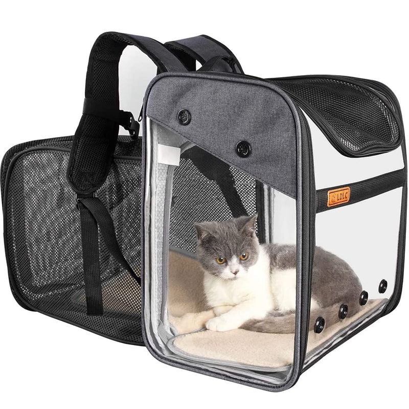 Pet Carrier Backpack for Puppy Dogs Cats 10kg - Expandable Transparent Transport Bag, Foldable Spacious Portable Top Opening Rucksack Airline Approved for Travel and Daily Use (grey) grey - PawsPlanet Australia