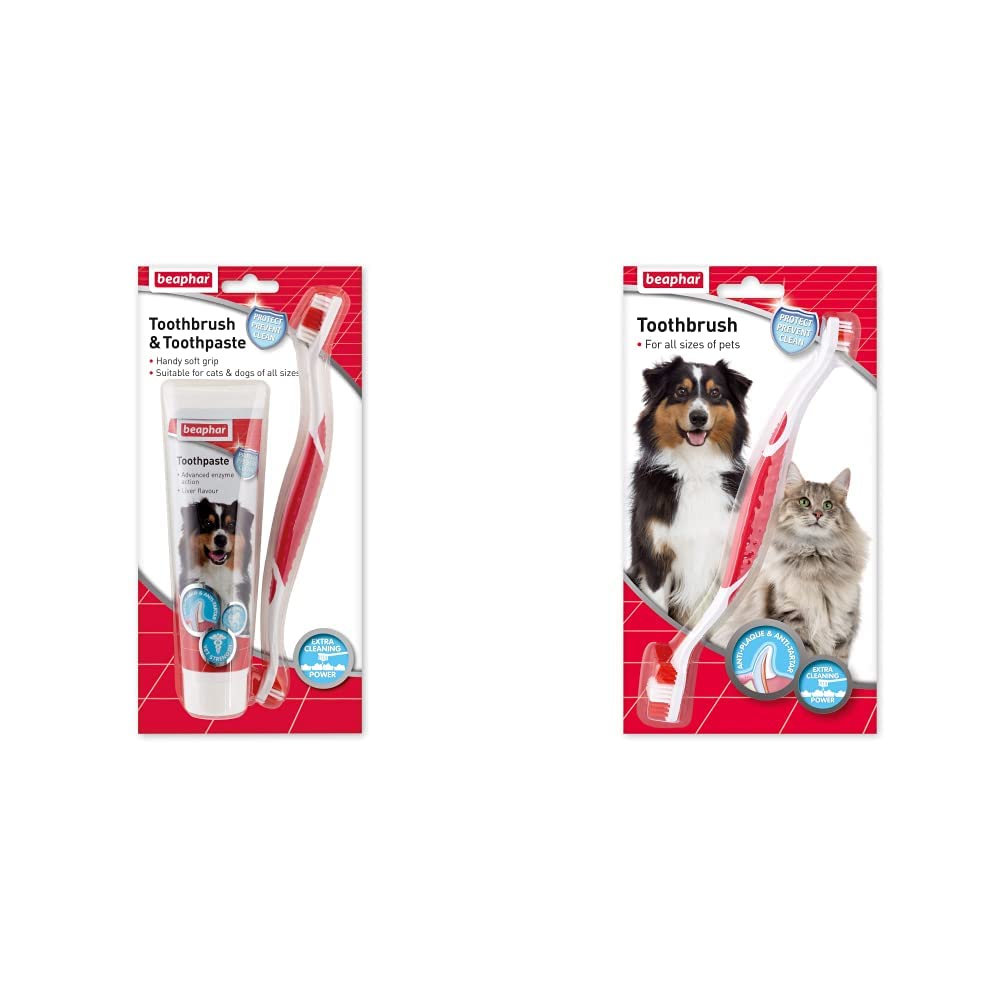 Beaphar Toothbrush and Toothpaste Kit, 100g & Double Ended Toothbrush + Double Ended Toothbrush - PawsPlanet Australia