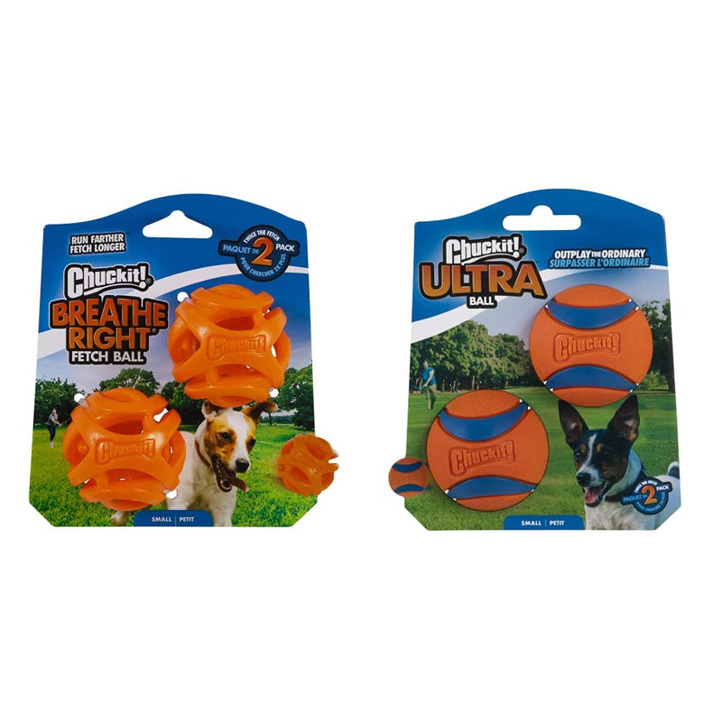 Chuckit! Ball Breathe Right Fetch Ball Small By 2 Balls to Pursue For Dog &Ultra Ball, Durable High Bounce Rubber Dog Ball, Launcher Compatible, 2 Pack, Small, (Packaging May Vary) Small, 2 pack + Ultra Ball, Small, 2 Pack - PawsPlanet Australia