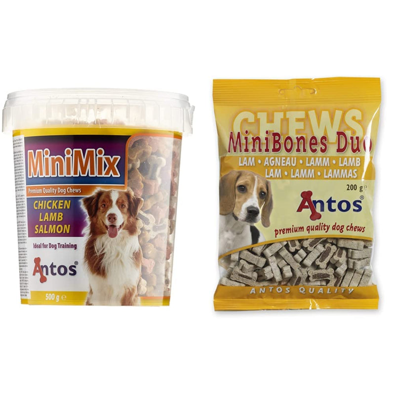 Antos Mini Mix Training Treat Tub Dog, 500 g & Mini Bones Lamb Dog Treats, 200 g + Mini Bones - PawsPlanet Australia