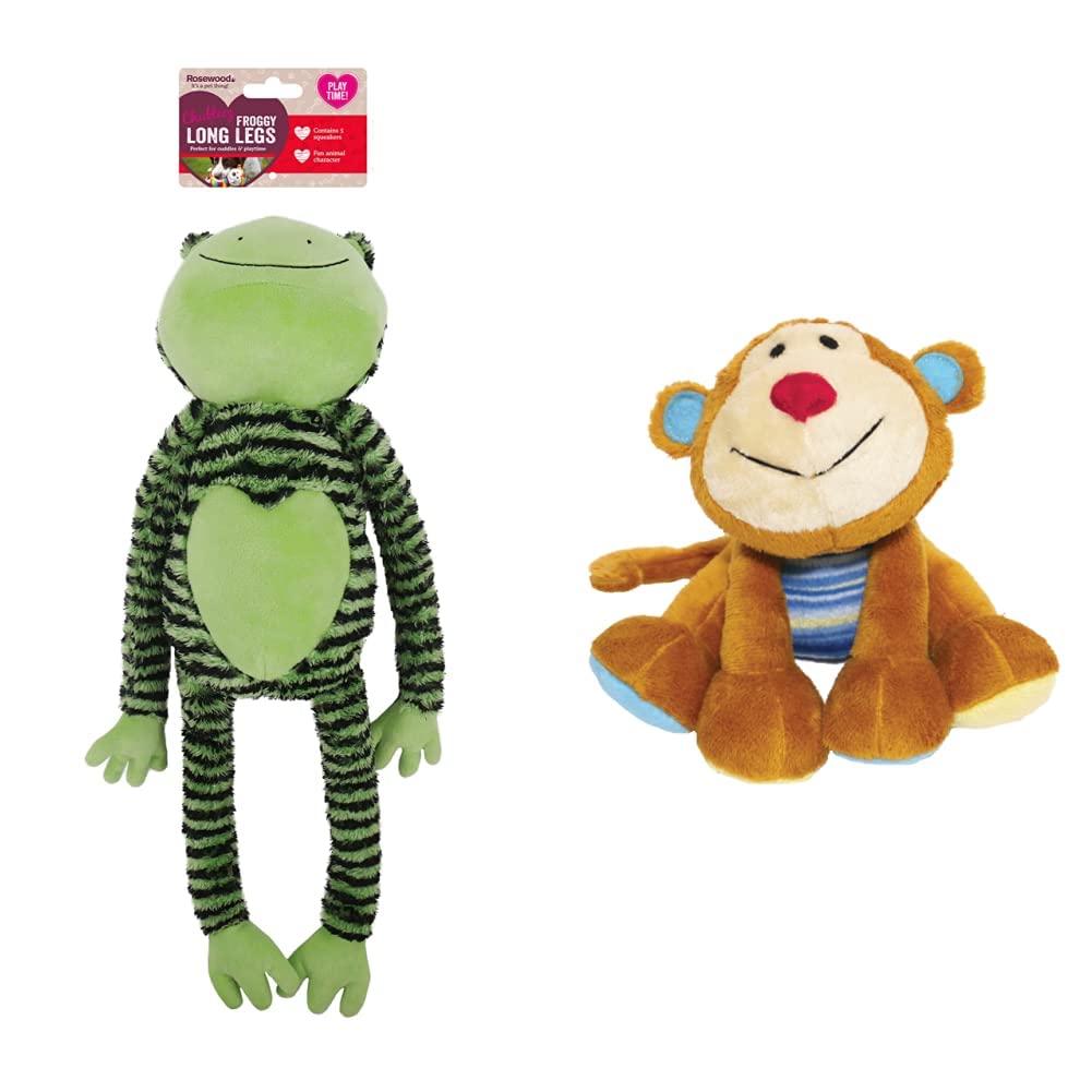 FROGGY LONG LEGS & Marvin Monkey Dog Toy, brown/tan/blue Green Froggy Long Legs One Size (Pack of 1) + Marvin Monkey Dog Toy, brown/tan/blue - PawsPlanet Australia