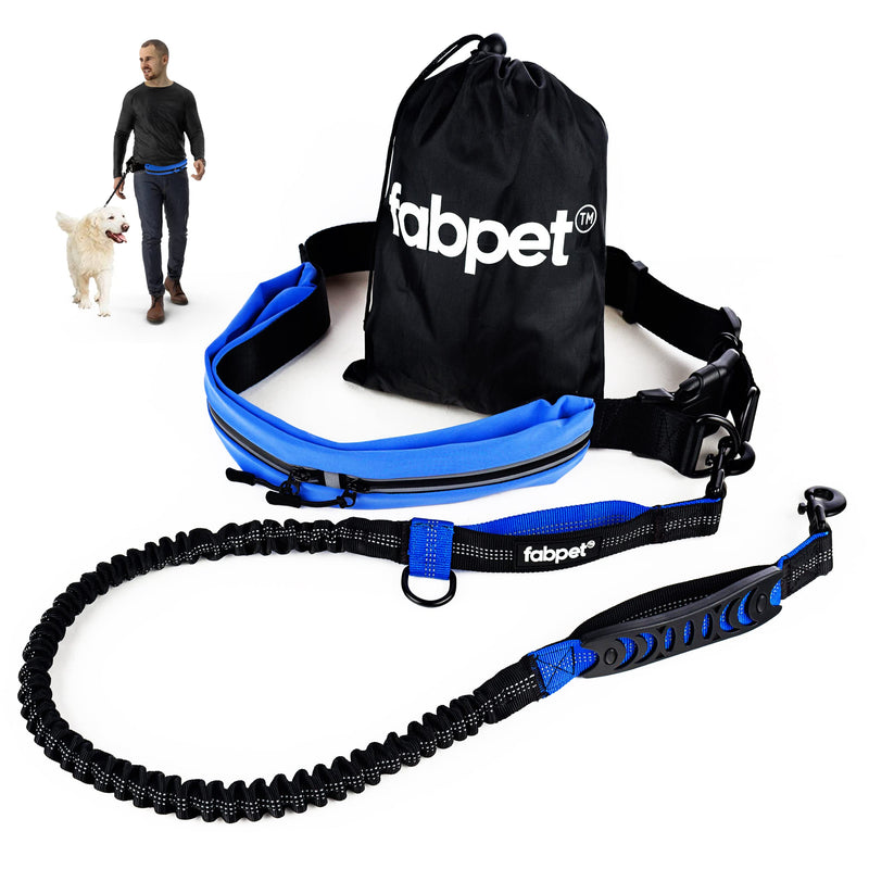 Fabpet Hands Free Dog Lead for Running Walking and Hiking | Strong Double D-ring Belt Design | Adjustable Waist Belt with Integrated Pouch | Reflective Bungee Leash - PawsPlanet Australia