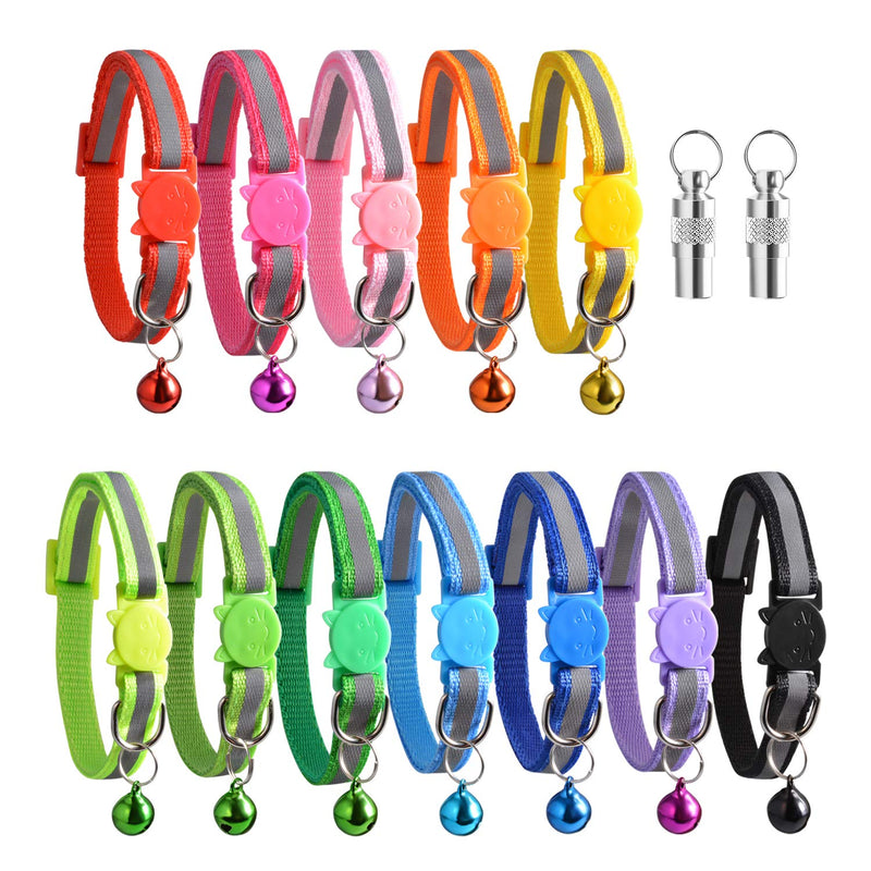 Reflective Cat Collars with Bells and Safety Release 12 pack & 2 pack Anti-Lost Tags - PawsPlanet Australia