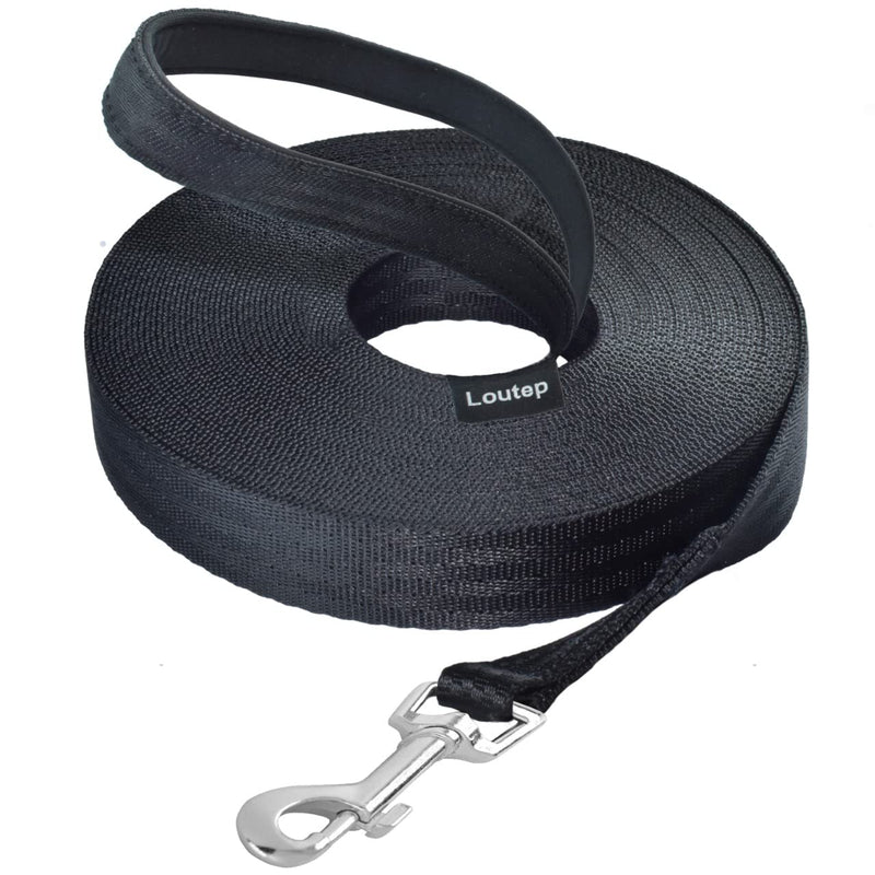Loutep Training Lead for Dogs -10m (32ft) Black Durable Nylon Long Line Dog Lead with Padded Handle & Heavy - Duty Swivel Hook  Leash for Pet Obedience, Tracking & Camping Play - PawsPlanet Australia