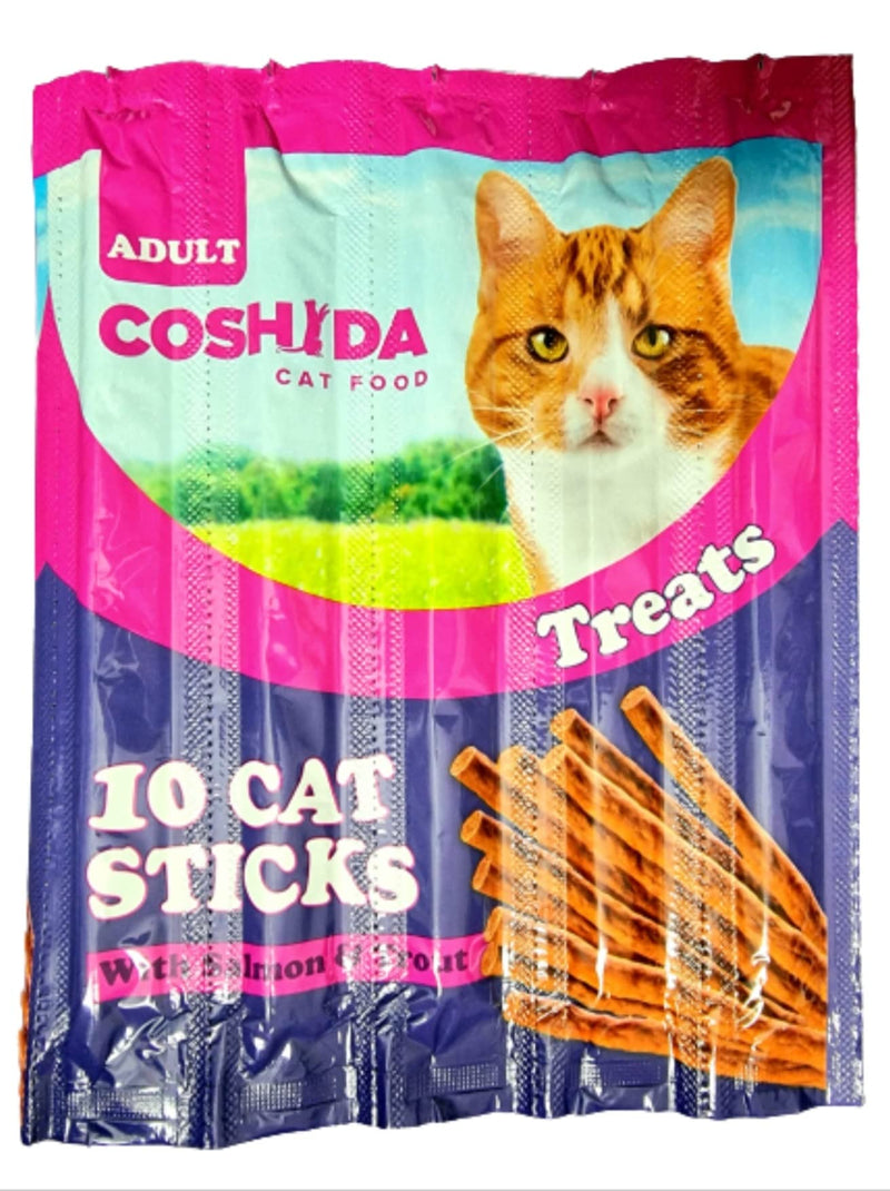 10 Soft Chew Meat Sticks Treats For Cats- With Salmon & Trout - PawsPlanet Australia