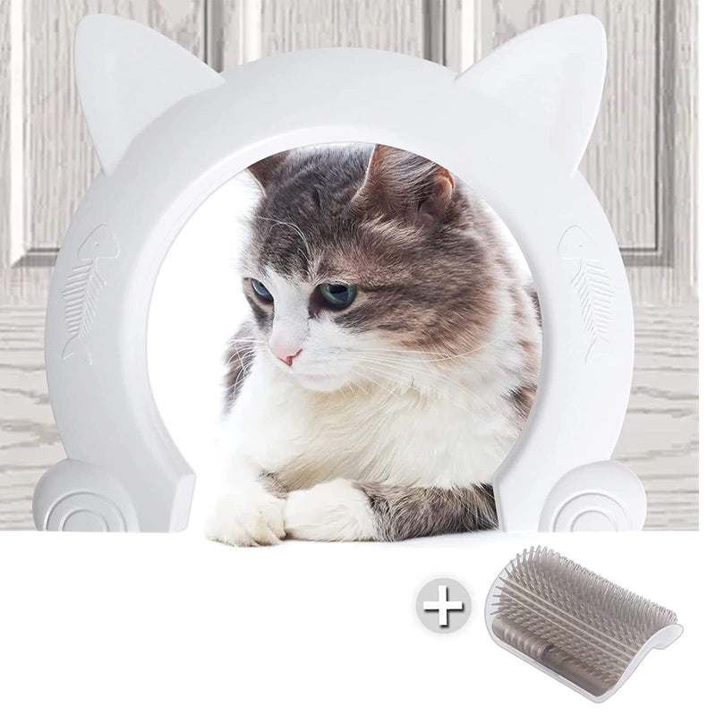 Cat Door with Cat Self Grooming Corner Brush by Poweka, Cat Gate Access Door with Softer Massage Comb Set, Cute Interior Door and Wall Self Brush for All Kinds of Cats, Kitten, Clean Cat Hair Bristle - PawsPlanet Australia