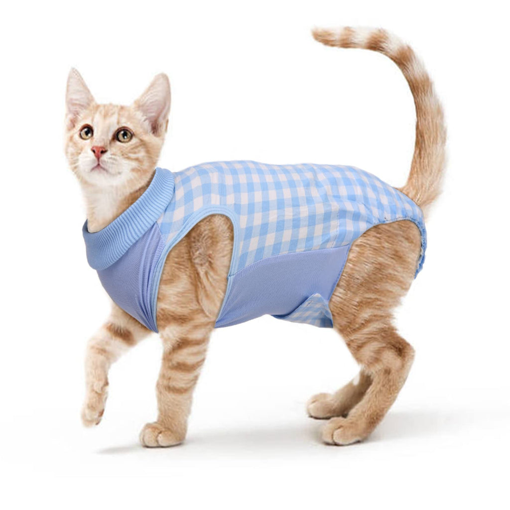 PUMYPOREITY Surgery Recovery Suit for Cats, Medical Pet Shirt Soft Pajama Suit After Surgery Wear Cat Medical Vest Anti Licking for Abdominal Wounds Skin Diseases Sterilization (Blue, S) Blue - PawsPlanet Australia