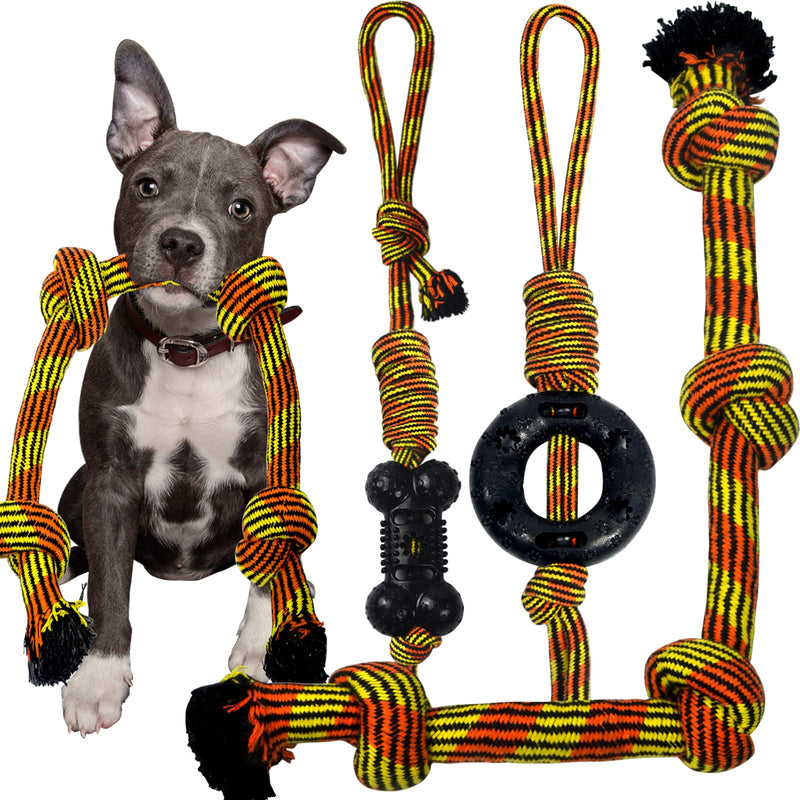 Yipetor Dog Chew Toys for Medium Chewers- 3 Pack, Power Durable Rubber, Duty Cotton Tough 31.5"Long Rope Chew Toys for Medium Breed Dogs Tug of War, Training Playing Teething Cleaning(Black Large) Black Large - PawsPlanet Australia