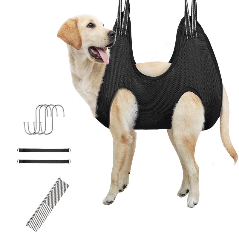 VavoPaw Dog Grooming Hammock, Dog Grooming Harness with Grooming Kit Brushes, Pet Holder Harness for Dog Cat Bathing, Grooming, Nail Trimming, Claw Care, Pet Stuff Helper, Pet Comb, Large, Black - PawsPlanet Australia