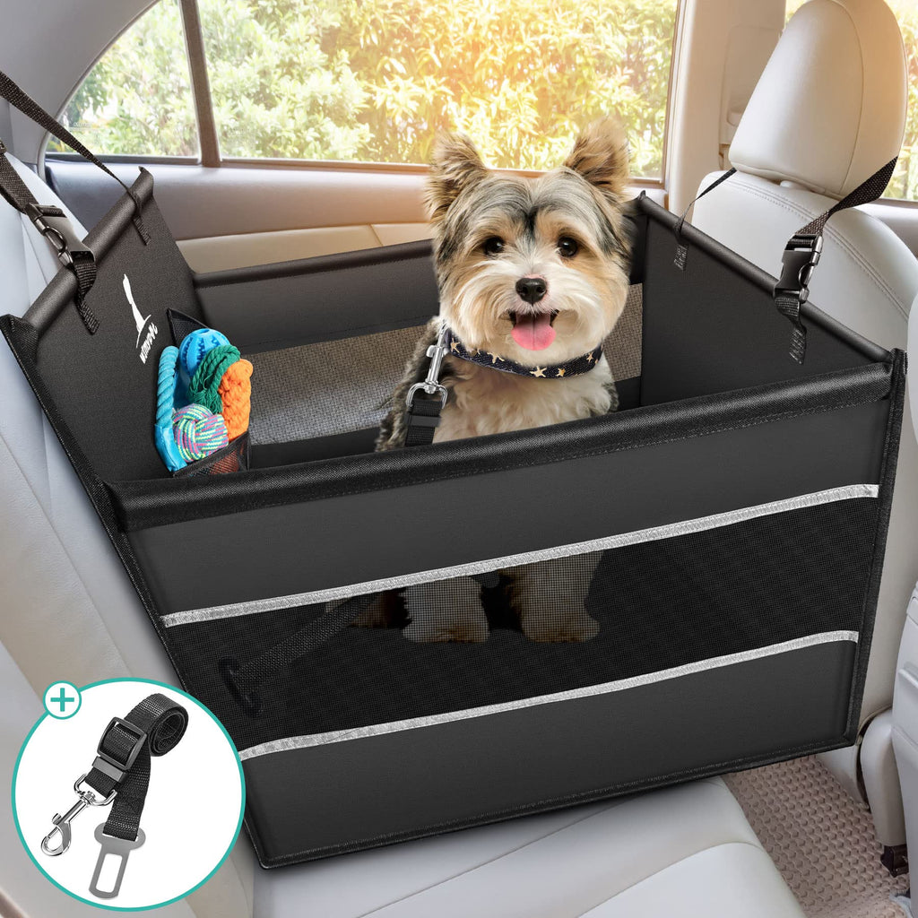 Wimypet Dog Car Booster Seat for Small Dogs Cats, 100% Waterproof Breathable Pet Car Booster Basket with Seat Belt, Folding Washable Dog Booster Car Seat Protector Carrier for Puppy Travel 54x50x47cm Bilateral Ventilation-L - PawsPlanet Australia